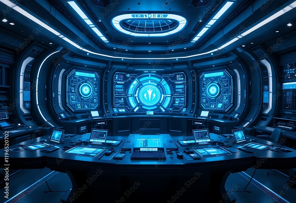 Obraz premium Futuristic Spaceship Bridge Command Center Interior Design