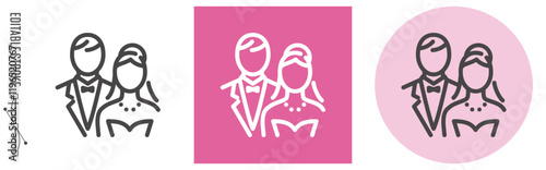 結婚式、花婿と花嫁｜ライン・アイコン　[線の編集可能]