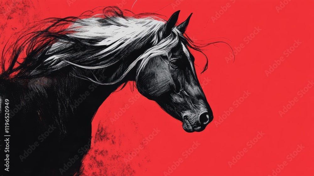 Minimalist horse sketch over a bold red-to-black gradient background for a dynamic feel. Minimalist horse sketch over a bold red-to-black gradient background for a dynamic feel.