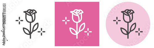 結婚式、バラの花｜ライン・アイコン　[線の編集可能]