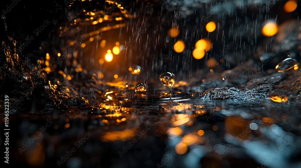 Fototapeta premium dark water drops, abstract rain, bokeh - dark moody aesthetics