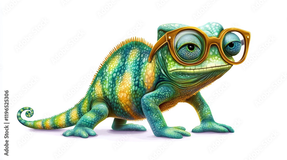 Colorful cartoon lizard with glasses stands confidently, showcasing a blend of whimsical and cute elements in a flat design Colorful cartoon lizard with glasses stands confidently, showcasing a blend of whimsical and cute elements in a flat design