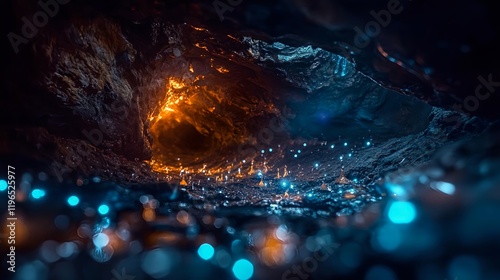 magical glowworm cave, fantasy landscape - dark fantasy photo