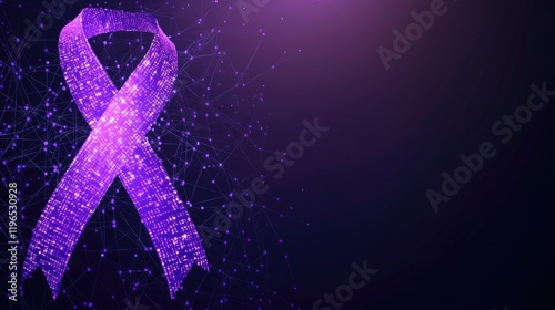 Wallpaper Mural Glowing purple ribbon consisting of dots and lines in digital style on dark background. World Cancer Day concept Torontodigital.ca