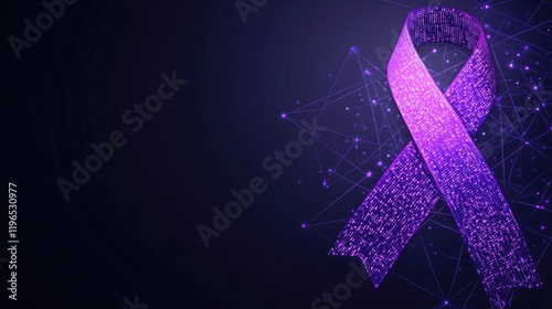 Wallpaper Mural Glowing purple ribbon consisting of dots and lines in digital style on dark background. World Cancer Day concept Torontodigital.ca