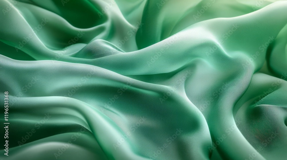 Fototapeta premium Detailed shot of emerald cotton fabric with smooth texture and soft, vibrant hues of green