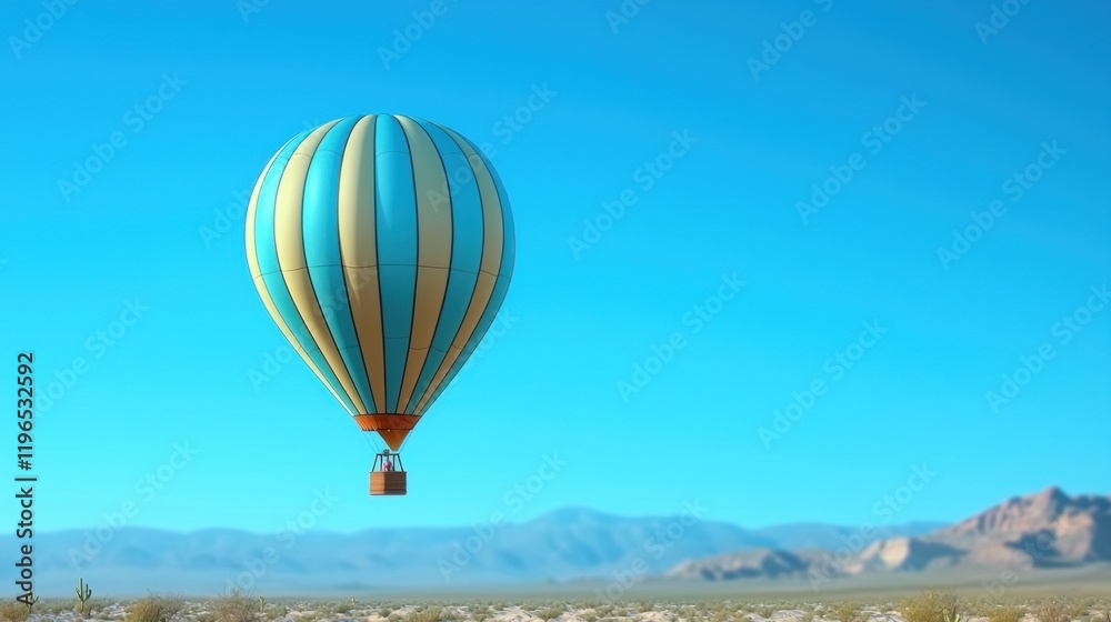 Fototapeta premium A colorful hot air balloon floating in a clear blue sky.