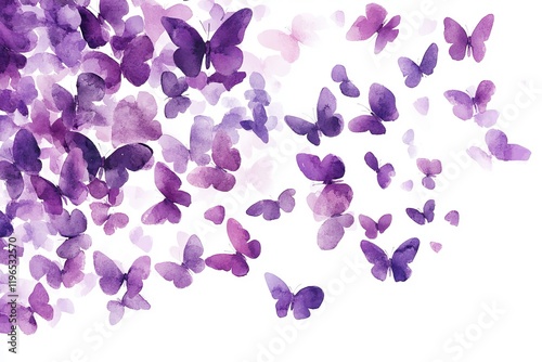 Wallpaper Mural Watercolor purple butterflies flying on white background. (1) Torontodigital.ca