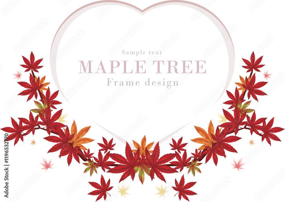 Obraz premium 紅葉のフレームシリーズ-01｜紅葉の木のリアルなベクターイラスト｜秋の景色