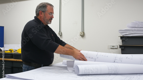 Engineer Reviewing Blueprin...