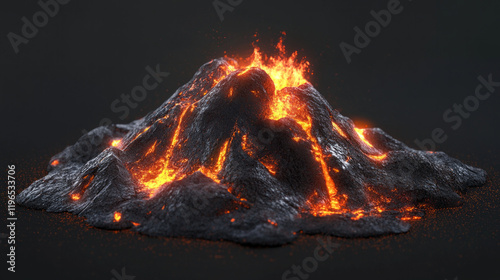 Volcano erupting molten lava and fiery clouds AI generative.. photo