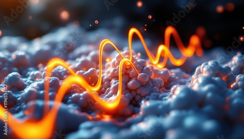 Microwave Energy Visualization: Pulsating Waves Interacting with Water Molecules, Generating Heat
