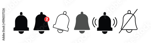  bell icon set. Notification bell icon. Alarm symbol. Incoming inbox message. New message notofication icons collection. photo