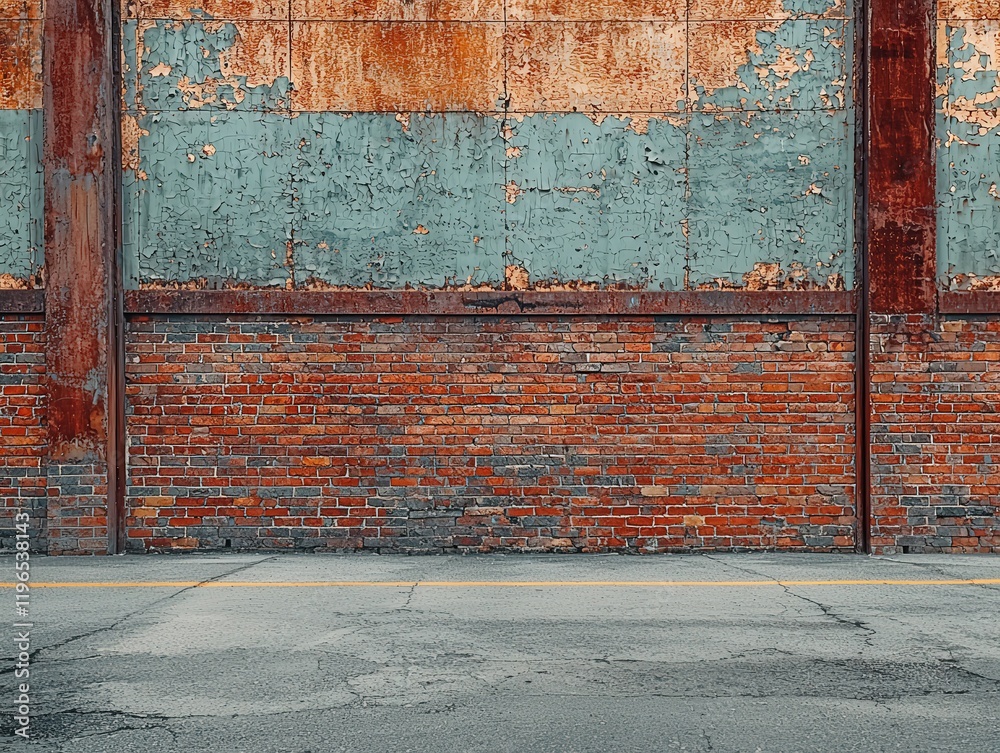 Naklejka premium Street wall background industrial empty grunge urban street with warehouse brick wall