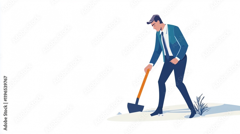 Businessman Digging Ground: A Symbol of New Beginnings and Ventures Businessman Digging Ground: A Symbol of New Beginnings and Ventures
