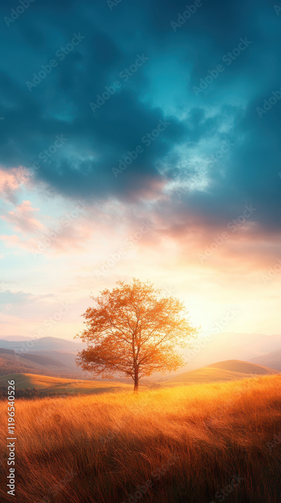 solitary tree stands in golden field at sunset solitary tree stands in golden field at sunset