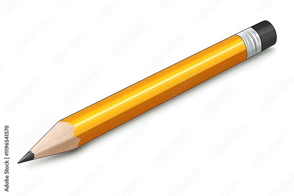 Classic Yellow Pencil, Graphite Tip, Isometric View Classic Yellow Pencil, Graphite Tip, Isometric View