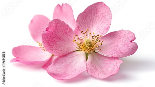 flower background , pink flower with delicate petals and green leaves on a simple stem, Springtime theme, greeting card background