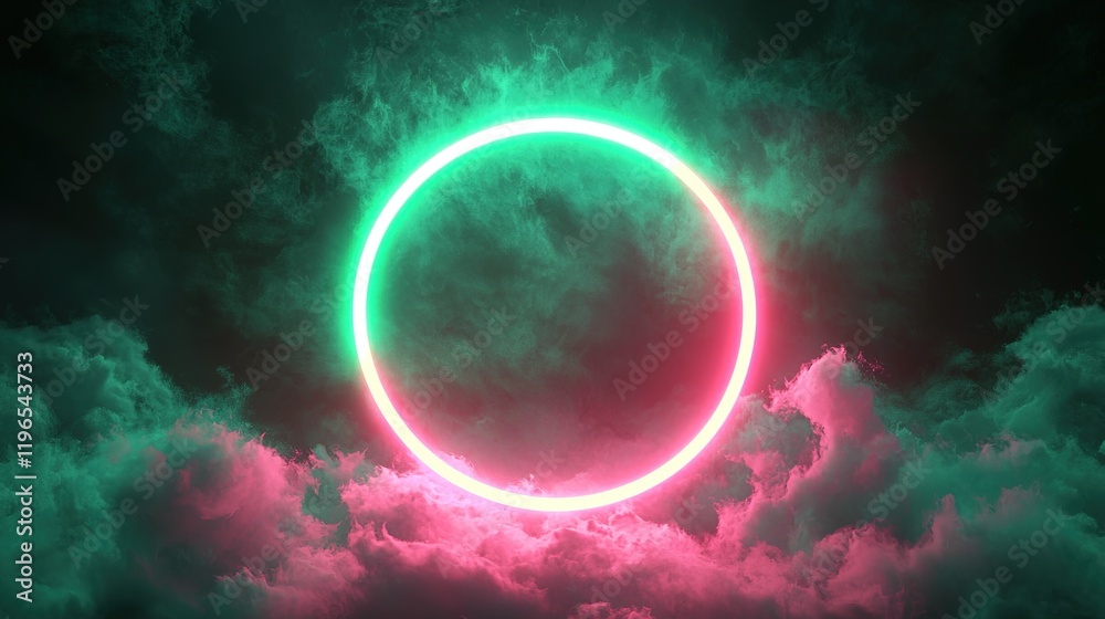 Neon Circle in Colorful Clouds Neon Circle in Colorful Clouds