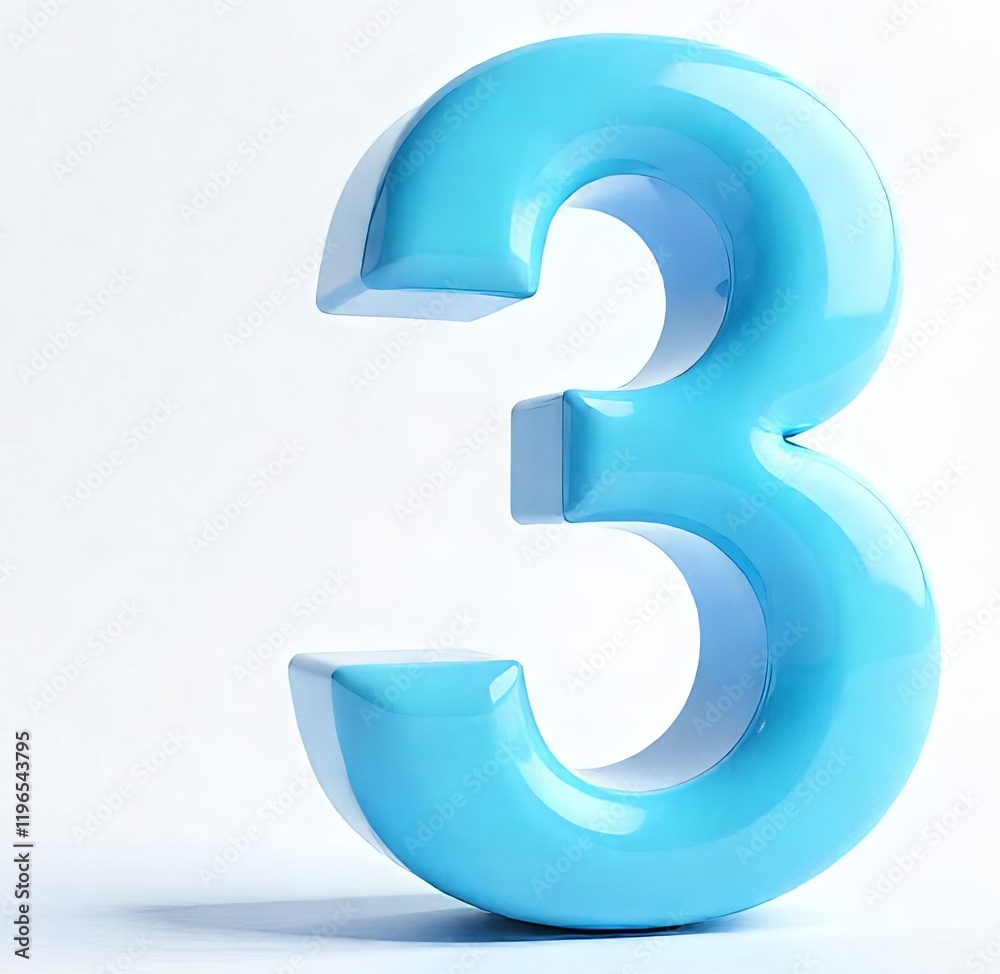 Luxury 3D text '3' with a metallic sheen elegant blue font color Luxury 3D text '3' with a metallic sheen elegant blue font color