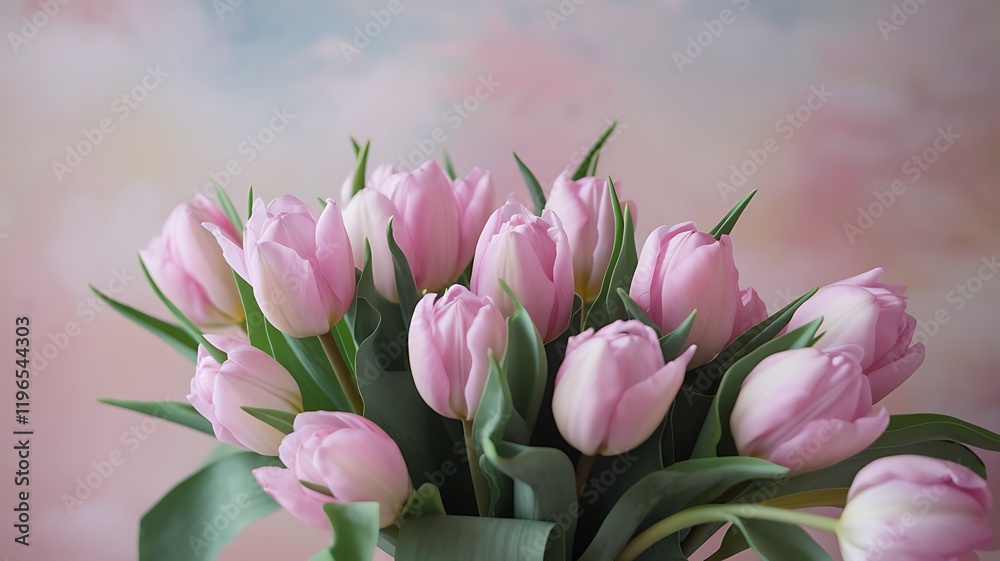 Fototapeta premium Beautiful Pink and White Tulip Bouquet on a Purple Background