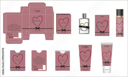Packaging design, luxury perfume box, pocket perfume, deo design and face cream template and mock up box. Illustration vector.