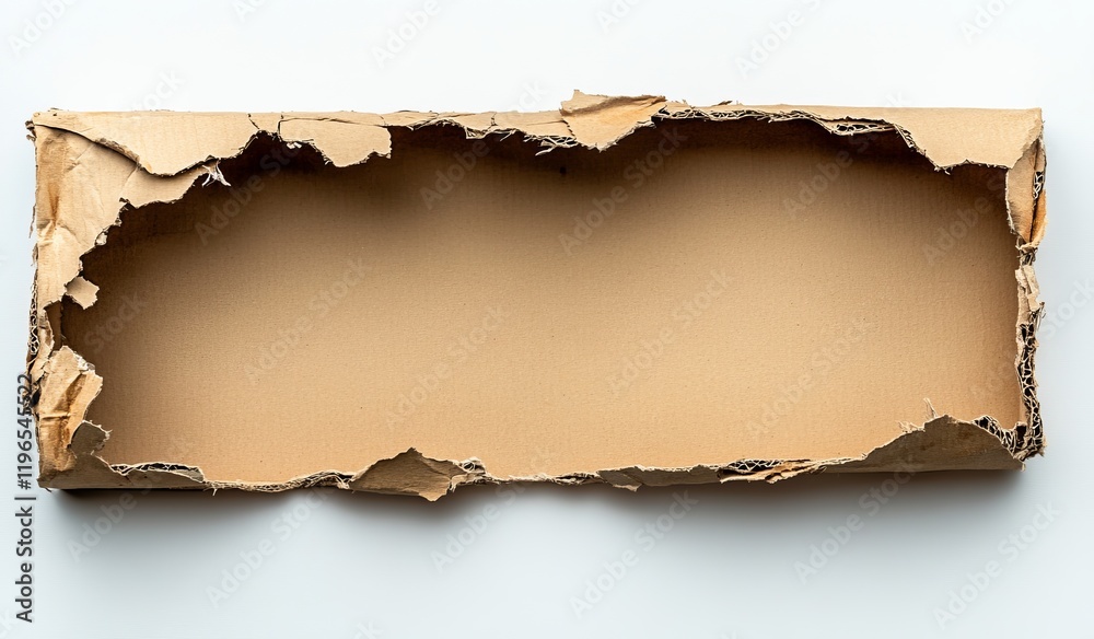 Torn cardboard box, empty, damaged, ripped, rectangle shape, brown, on white background. Torn cardboard box, empty, damaged, ripped, rectangle shape, brown, on white background.