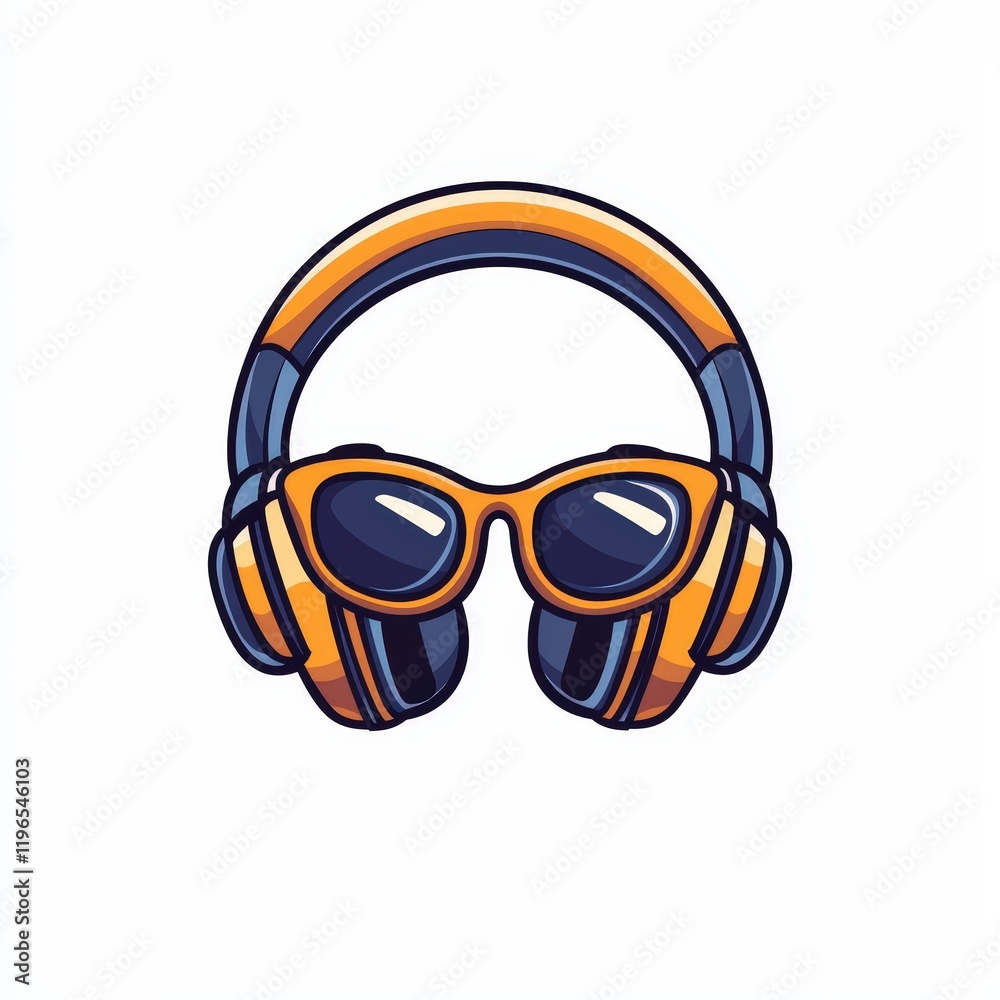 Design of headphones and dj with glasses icon logo illustration isolated on white background Design of headphones and dj with glasses icon logo illustration isolated on white background