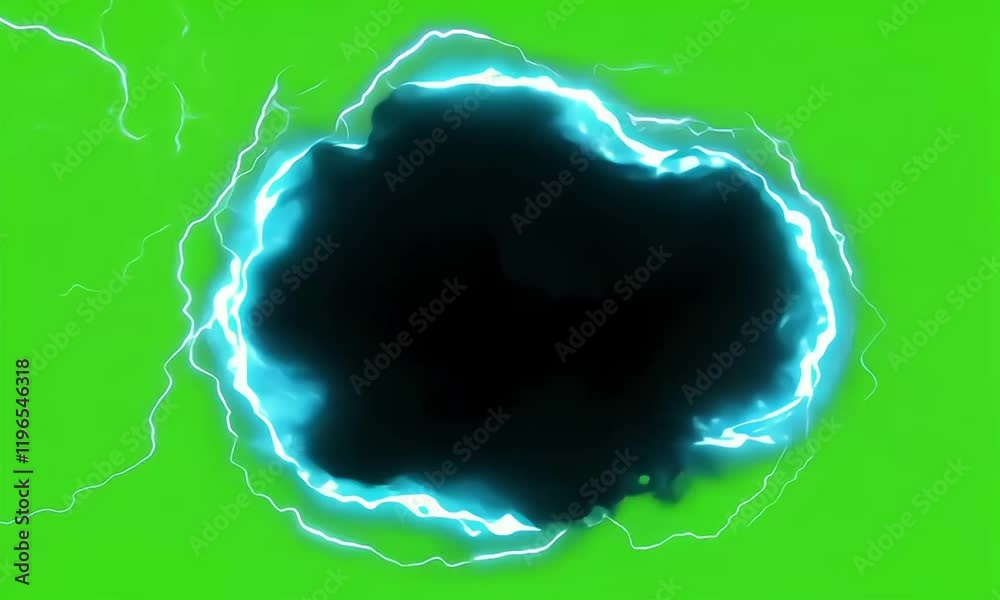 Energetic electric blue portal with lightning edges on green screen for 3d special effects