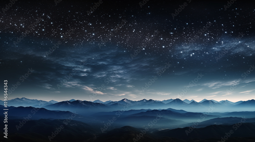 A mountain range with a clear blue sky and stars A mountain range with a clear blue sky and stars