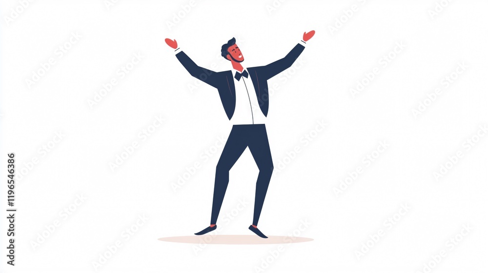 Man in Tuxedo Celebrating Success with Raised Arms - A Symbol of Joy, Achievement, and Festive Mood Man in Tuxedo Celebrating Success with Raised Arms - A Symbol of Joy, Achievement, and Festive Mood