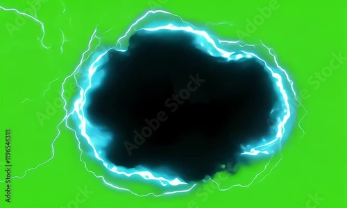 Energetic electric blue portal with lightning edges on green screen for 3d special effects