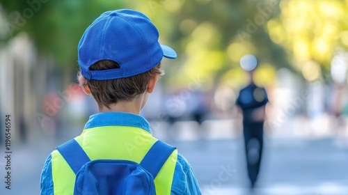 School Safety Instructions from Police Officer in Daylight