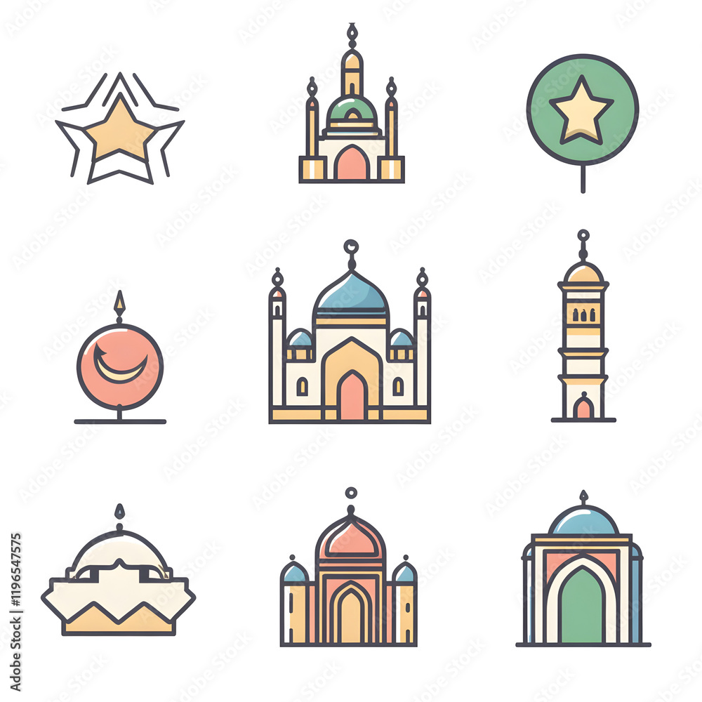 A set of icons a minimalist Eid Al-Fitr A set of icons a minimalist Eid Al-Fitr