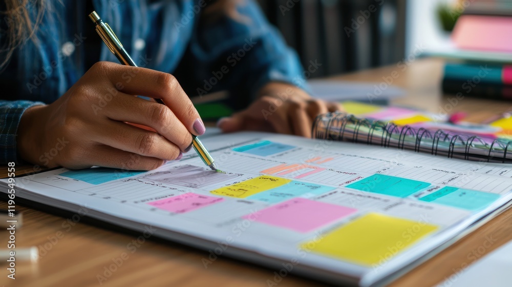 A person sitting at a desk with a planner, mapping out their career goals and aspirations. A person sitting at a desk with a planner, mapping out their career goals and aspirations.