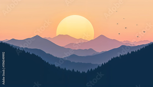 Beautiful Sunset Over a Serene Mountain Range illustration 