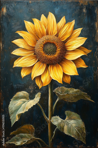 A Single Sunflower Stands Tall Against A Dark Background