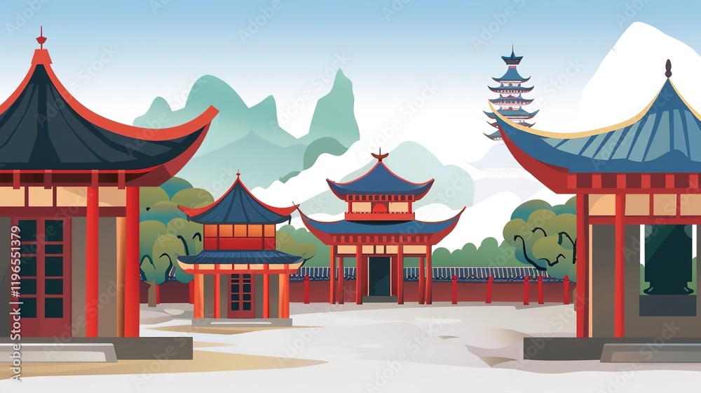 Obraz premium mountains_ancient_chinese_architecture_chinese_temp