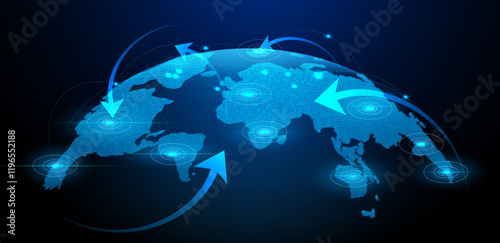 Vector Illustration global network map blue