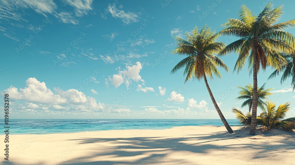 Obraz premium Relaxing day at the beach with palm trees tropical paradise scenic landscape coastal serenity