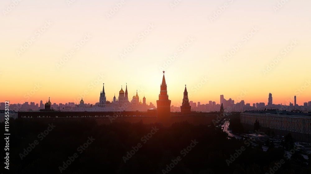 Fototapeta premium Sunset Cityscape Silhouette