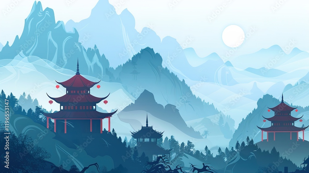 Fototapeta premium mountains_ancient_chinese_architecture_chinese_temp