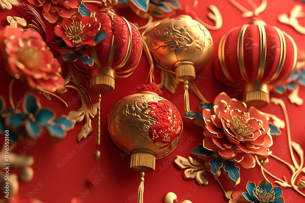 Obraz premium Happy Chinese New Year 2025 3D Rendered Decoration