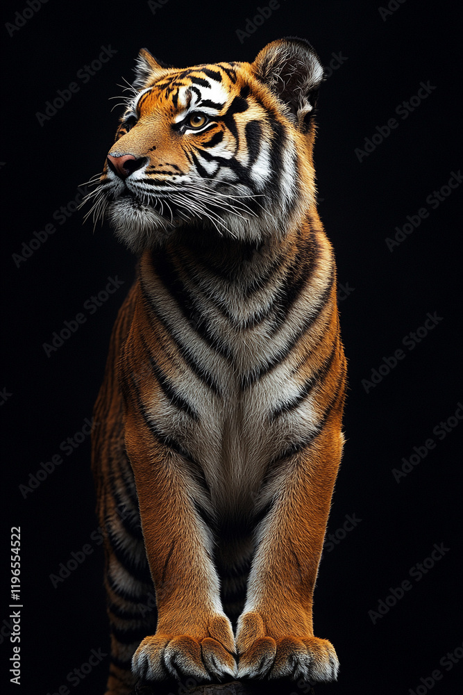 Fototapeta premium Majestic Young Tiger Posing Against Black Background