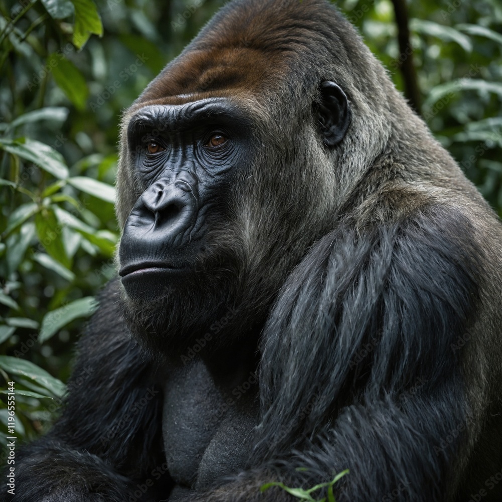 Into the Abyss: A Close Encounter with the Wise Silverback Gorilla. Regal Silverback, Portrait of a Stern-Faced Gorilla in Isolation
Into the Abyss: A Close Encounter with the Wise Silverback Gorilla. Regal Silverback, Portrait of a Stern-Faced Gorilla in Isolation