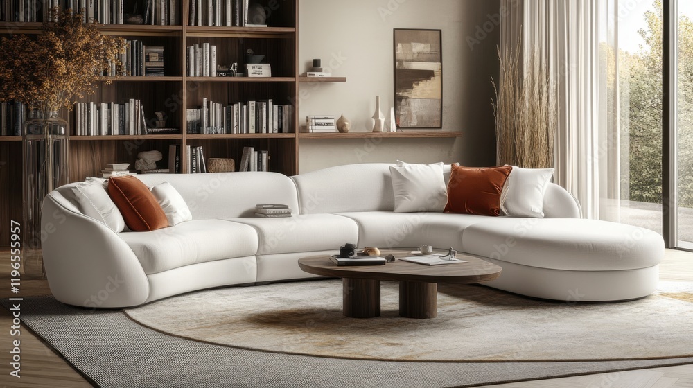 Modern White Curved Sectional Sofa in Elegant Living Room Modern White Curved Sectional Sofa in Elegant Living Room