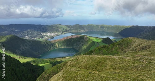 Sete Cidades lake, aerial overview in the Azoren, Sao Miguel, Portugal. Aerial overview. photo