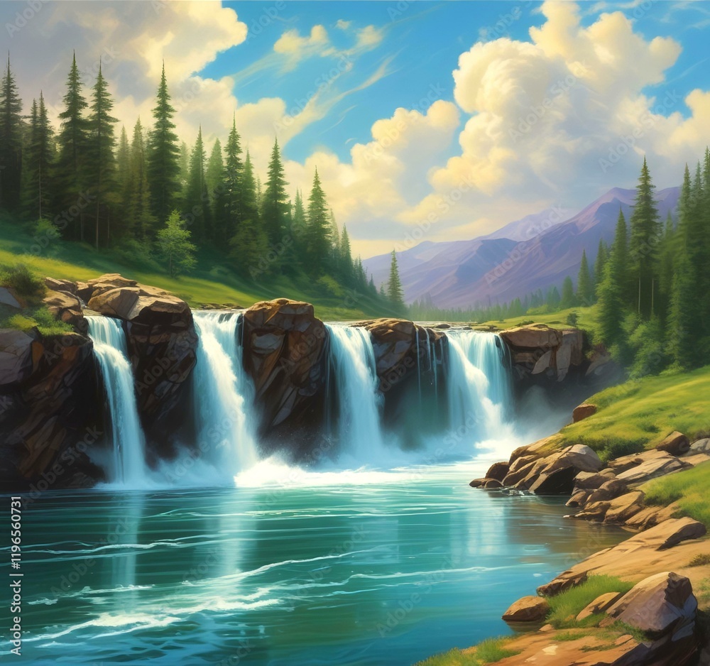 Fototapeta premium Illustration of amazing eco green landscape.