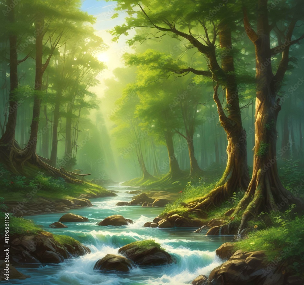 Obraz premium Illustration of amazing eco green landscape.