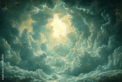 light piercing through dense cloud cover showcasing the beauty of nature's drama in a baroque-style oil painting